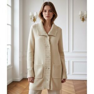 Patagonia Lambswool Knit Cardigan Sweater Tunic Cream Cuffed size Small